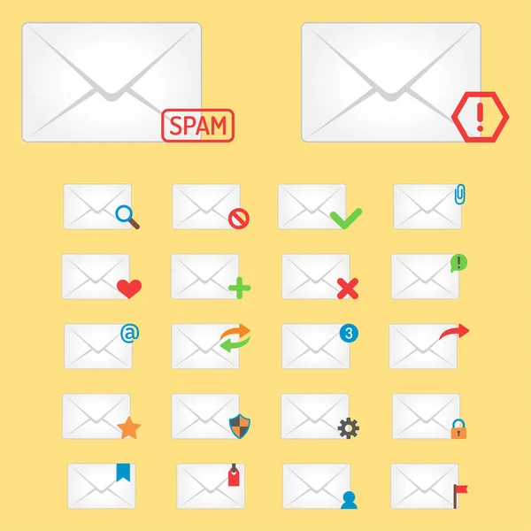 E-Mail Umschlag Abdeckung Icons Kommunikation und Büro Korrespondenz leer Abdeckung Adresse Design Papier leere Karte Geschäft Schreiben Nachricht Vektor Illustration. — Stockvektor