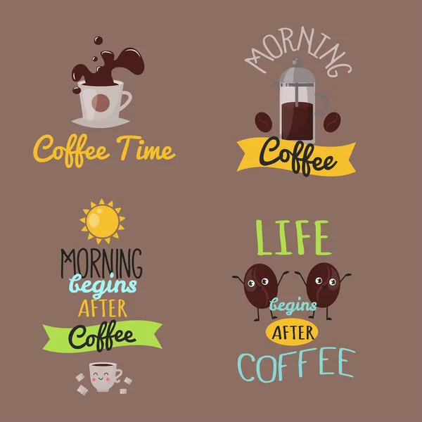 Kávé jelvény élelmiszer design kézzel rajzolt kalligrafikus betűkkel étterem matrica vektoros illusztráció. — Stock Vector