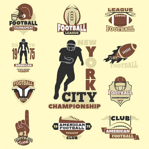 Modelo de emblema de campeonato de futebol americano para equipe esportiva com vetor de competição de logotipo de bola . — Vetor de Stock