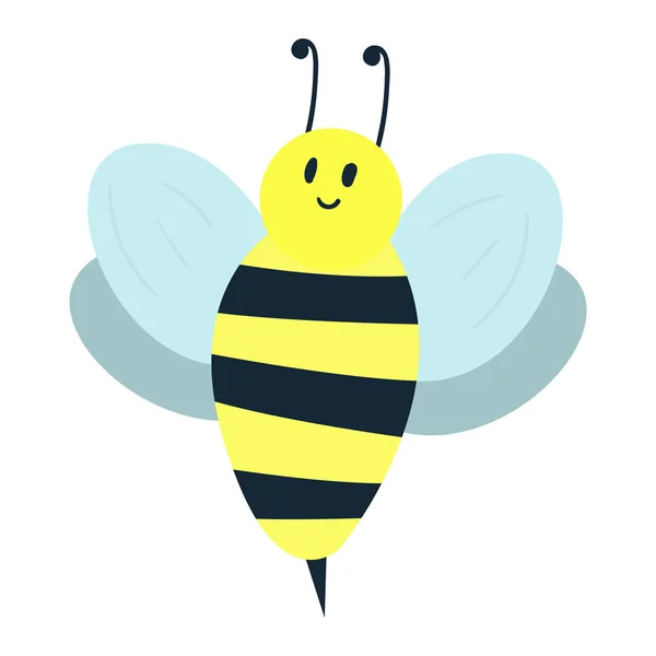 Desenhos animados doce abelha amarela verão trabalhador bug com antena europeu ocidental mel natureza nector . —  Vetores de Stock