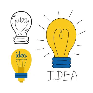 Karikatür lamba ampul tasarım düz vektör çizim elektrik fikir parlak grafik çözüm kavramı.