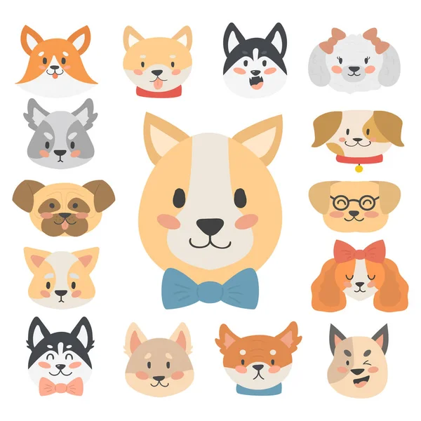 Divertido personaje de dibujos animados perro cabezas pan dibujos animados cachorro amable adorable vector canino ilustración . — Archivo Imágenes Vectoriales