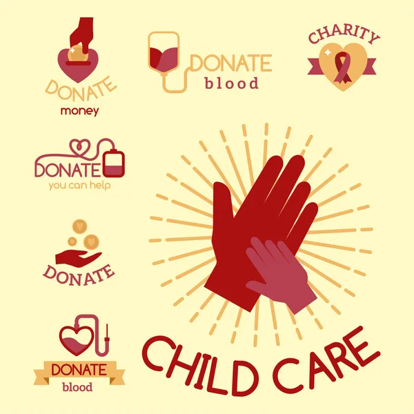 Volunteer red icons charity donation vector set humanitarian awareness hand hope aid support symbols. — Stock Vector