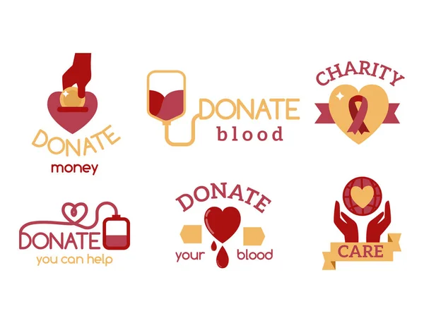 Volunteer red icons charity donation vector set humanitarian awareness hand hope aid support symbols. — Stock Vector