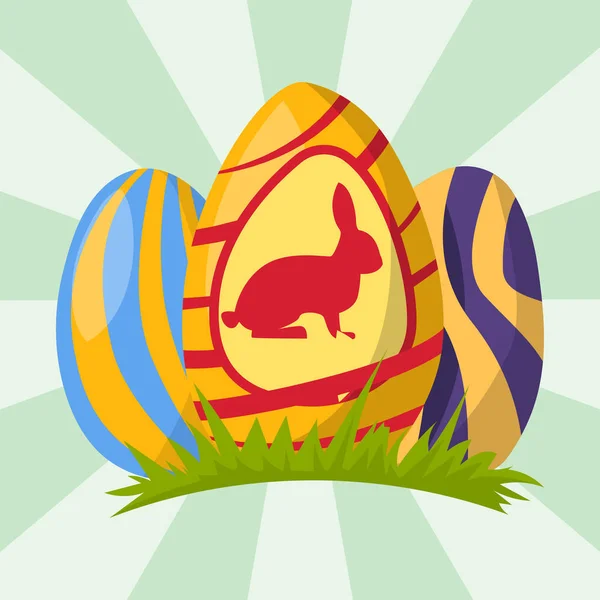 Huevos de Pascua pintados con decoración de primavera retro ornamento multicolor comida orgánica vector de vacaciones . — Vector de stock