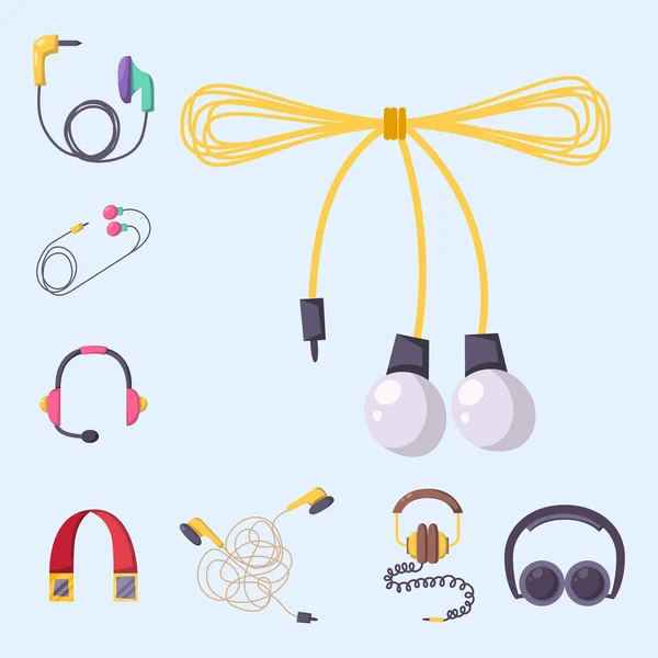 Casque vectoriel set musique technologie accessoire studio sound design collection dj haut-parleur . — Image vectorielle