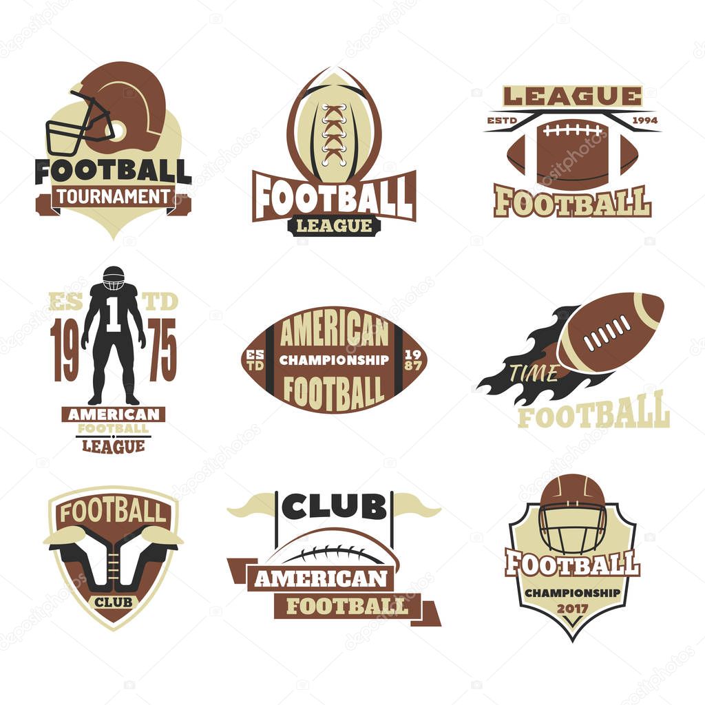 American football championship badge template for sport team with ball logo competition vector.