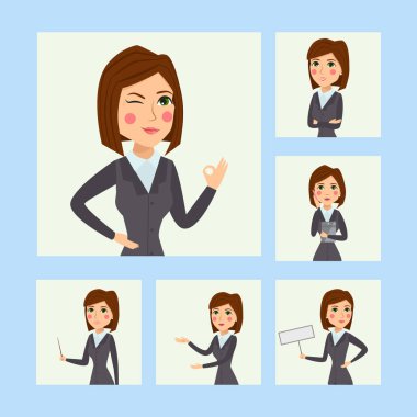 Vektör iş kadın karakter siluet duran yetişkin office kariyer genç kız poz.