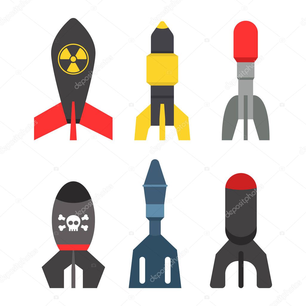 Missile rocket set icon vector illustration cartoon isolated bomb flat style white background threat