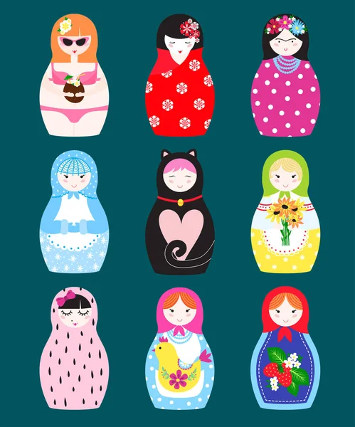 Traditionele Russische matryoshka speelgoed doll vectorillustratie nesten. — Stockvector