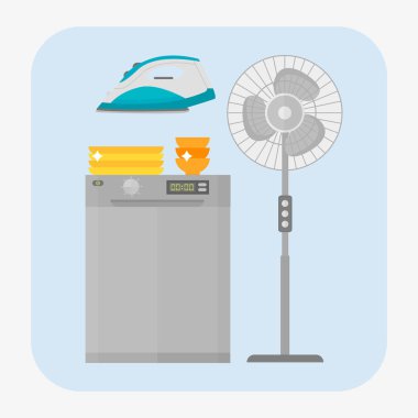 Bulaşık makinesi paslanmaz mutfak aletleri ev iç donatım vektör çizim