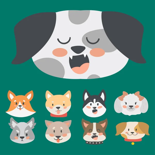 Divertido personaje de dibujos animados perro cabezas pan dibujos animados cachorro amable adorable vector canino ilustración . — Vector de stock