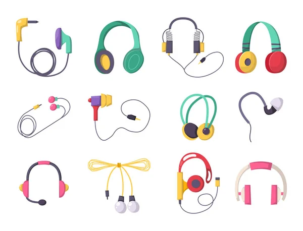 Headphones vetor conjunto música tecnologia acessório estúdio design de som coleção alto-falante dj . — Vetor de Stock