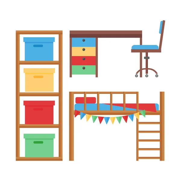 Confortable décor confortable chambre de bébé chambre d'enfants intérieur avec des meubles et des jouets vecteur . — Image vectorielle
