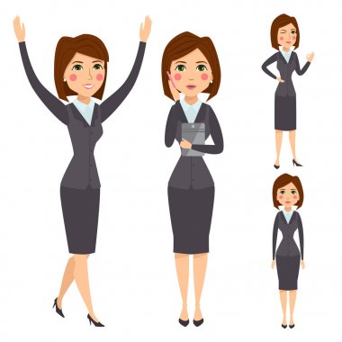 Vektör iş kadın karakter siluet duran yetişkin office kariyer genç kız poz.