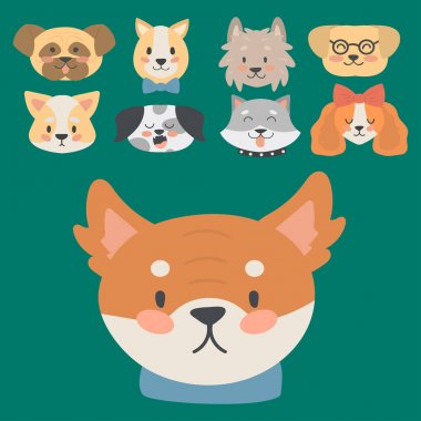 Komik karikatür köpek karakter kafaları ekmek karikatür köpek dostu sevimli köpek vektör çizim.