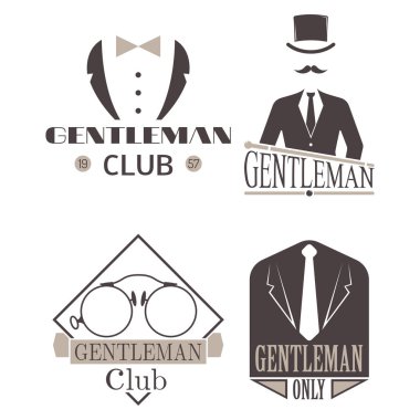 Vintage tarzı tasarım hipster beyefendi vektör çizim rozeti siyah siluet öğesi.