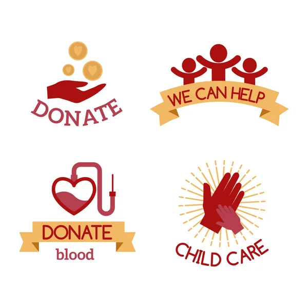 Dobrovolnická červené ikony charitativní dar vektorové sada humanitární povědomí ruku naděje pomoci podpory symboly. — Stockový vektor
