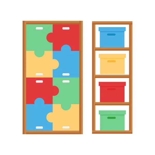 Kényelmes szekrény szekrény baba szoba dekoráció gyermek hálószoba beltéri bútorok vektor. — Stock Vector