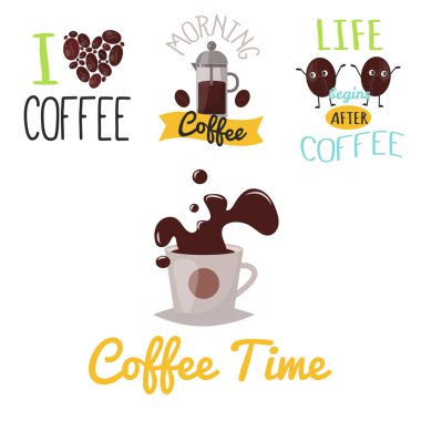 Kahve rozet gıda tasarım elle çizilmiş kaligrafi yazı Restoran etiket vektör çizim.