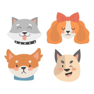 Komik karikatür köpek karakter kafaları ekmek karikatür köpek dostu sevimli köpek vektör çizim.