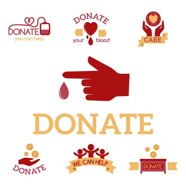Volontaire icônes rouges don de charité vecteur définir la sensibilisation humanitaire main espoir aide soutien symboles . — Image vectorielle