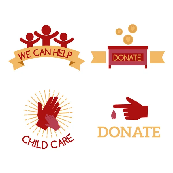 Volunteer red icons charity donation vector set humanitarian awareness hand hope aid support symbols. — Stock Vector