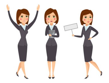 Vektör iş kadın karakter siluet duran yetişkin office kariyer genç kız poz.