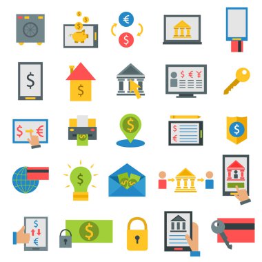 Para finanse Emanet simgeleri iş para birimi kartı mevduat ödeme vektör çizim bankacılık.