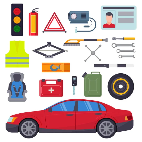 Auto car repair service symbols isolated shop worker maintenance transportation automotive mechanic vector illustration. — Stock Vector