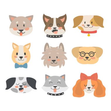 Komik karikatür köpek karakter kafaları ekmek karikatür köpek dostu sevimli köpek vektör çizim.