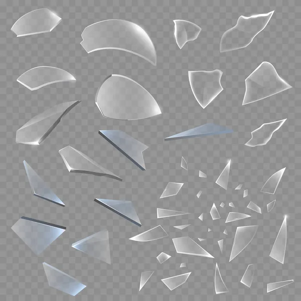 Realista fragmentos transparentes de peças de vidro quebrado afiado realista 3d estilo vetor ilustração — Vetor de Stock