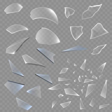 Kırık cam parçaları keskin gerçekçi 3d stil vektör çizim gerçekçi şeffaf kırıkları