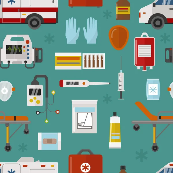 Medische pictogrammen instellen zorg ambulance noodgevallen ziekenhuis vector illustratie naadloze patroon — Stockvector