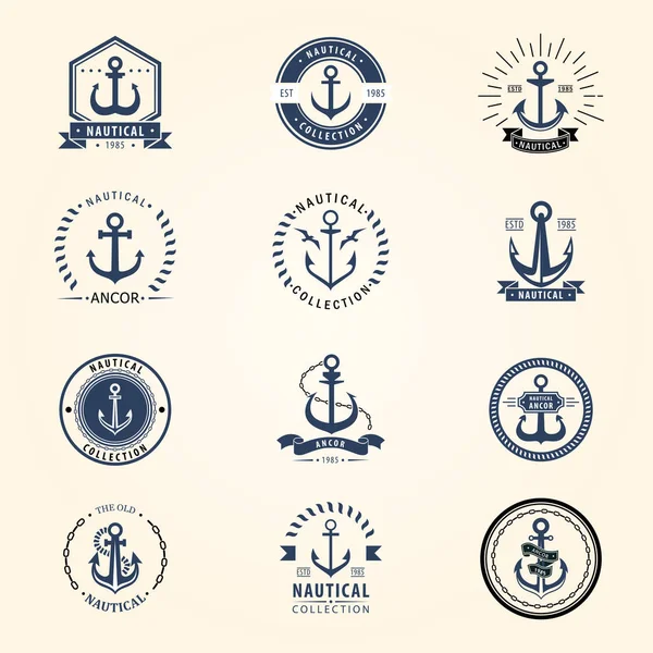 Vintage retro anchor badge vector sign sea ocean graphic element nautical naval symbol illustration — Stock Vector