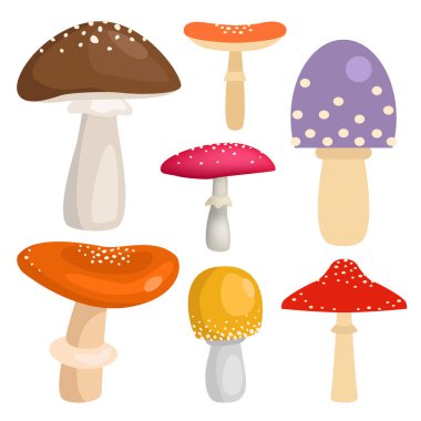 Amanita sinek agaric mantarı mantar mantar farklı sanat tarzı tasarım vektör illüstrasyon kırmızı şapka