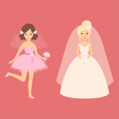 İllüstrasyon kutlama evlilik moda kadın karikatür kız beyaz töreni elbise düğün gelinler karakter vektör