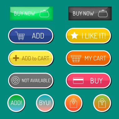 Renkli web sitesi online alışveriş web düğmeleri tasarlamak vektör çizim parlak grafik etiket internet şablon onaylamak