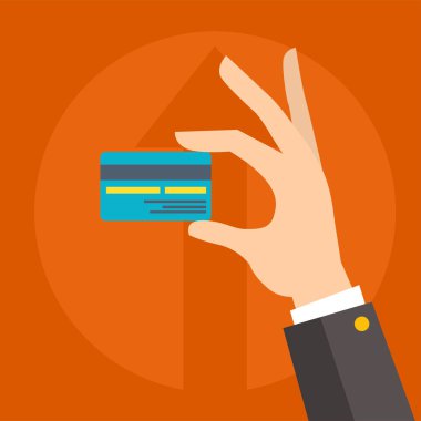 İnsan eli iş para ödemeleri ticari illüstrasyon için düz vektör para kredi kartı.