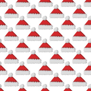 Noel Baba moda kırmızı şapka modern seamless modeli kap kış xmas tatil üstlük illüstrasyon vektör.