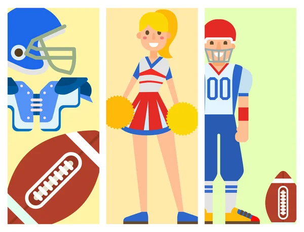 Joueur de football américain et jeu de sport icônes vecteur dessin animé style quart-arrière saut succès Etats-Unis athlète — Image vectorielle