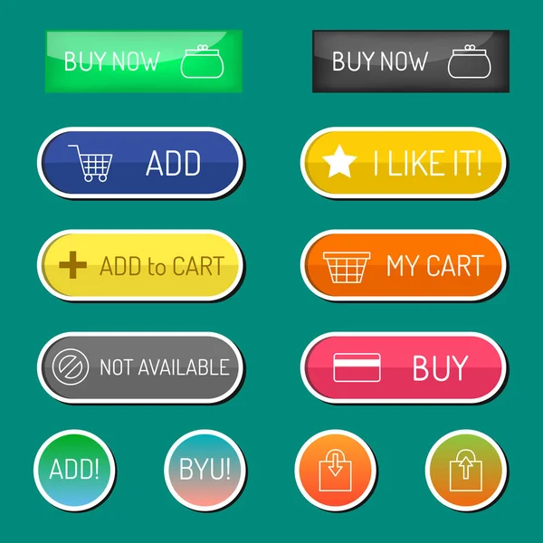 Renkli web sitesi online alışveriş web düğmeleri tasarlamak vektör çizim parlak grafik etiket internet şablon onaylamak
