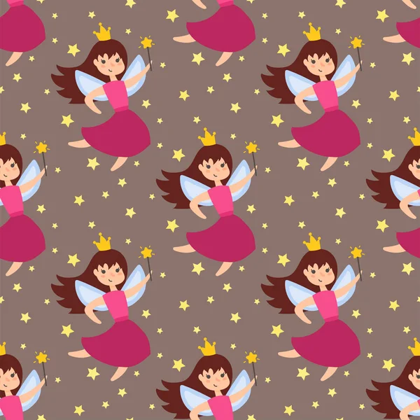 Peri Prenses çok güzel kanatlar vektör çizim ile seamless modeli arka plan hayal güzellik melek kız karakter.