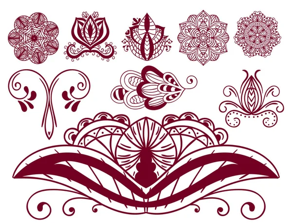 Хенна татуювання коричневий мейнді квітка каракулі декоративний індійський візерунок дизайну пейслі арабески вектор прикраси . — стоковий вектор