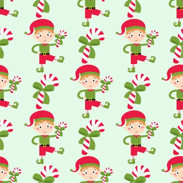 Noel Baba çocuklar çizgi film elf yardımcıları illüstrasyon çocuk elfler karakterler geleneksel seamless modeli kostüm vektör.