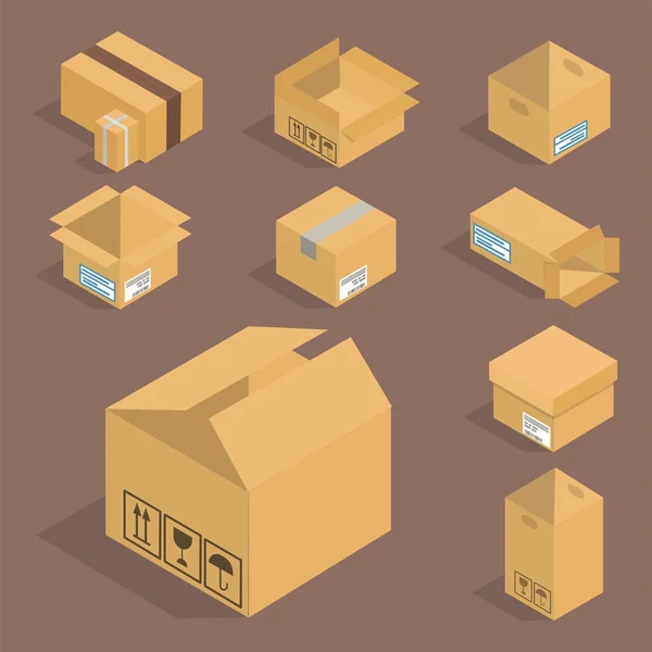 不同的框矢量等距图标孤立的包移动服务或礼物容器包装图 — 图库矢量图片