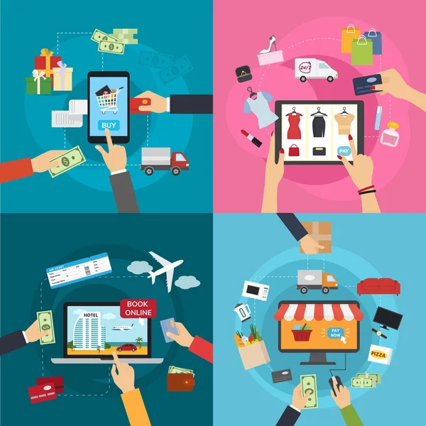 Online ödeme yöntemleri kavramlarını Finans elleriyle işyeri vektör çizim düz stilde bankacılık mobil doğruladı.