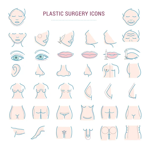 Plastic surgery face correction infographic icons woman body parts beauty health procedure vector illustration