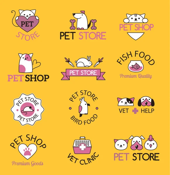 Evde beslenen hayvan dükkan sembolleri vektör.