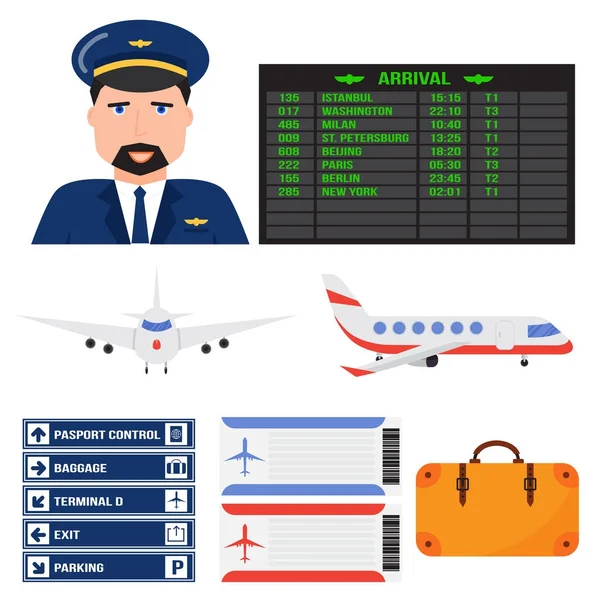 Letecký ikony vektorové letecká grafickým letadlem letiště dopravy překrýt cestování symbol ilustrace — Stockový vektor